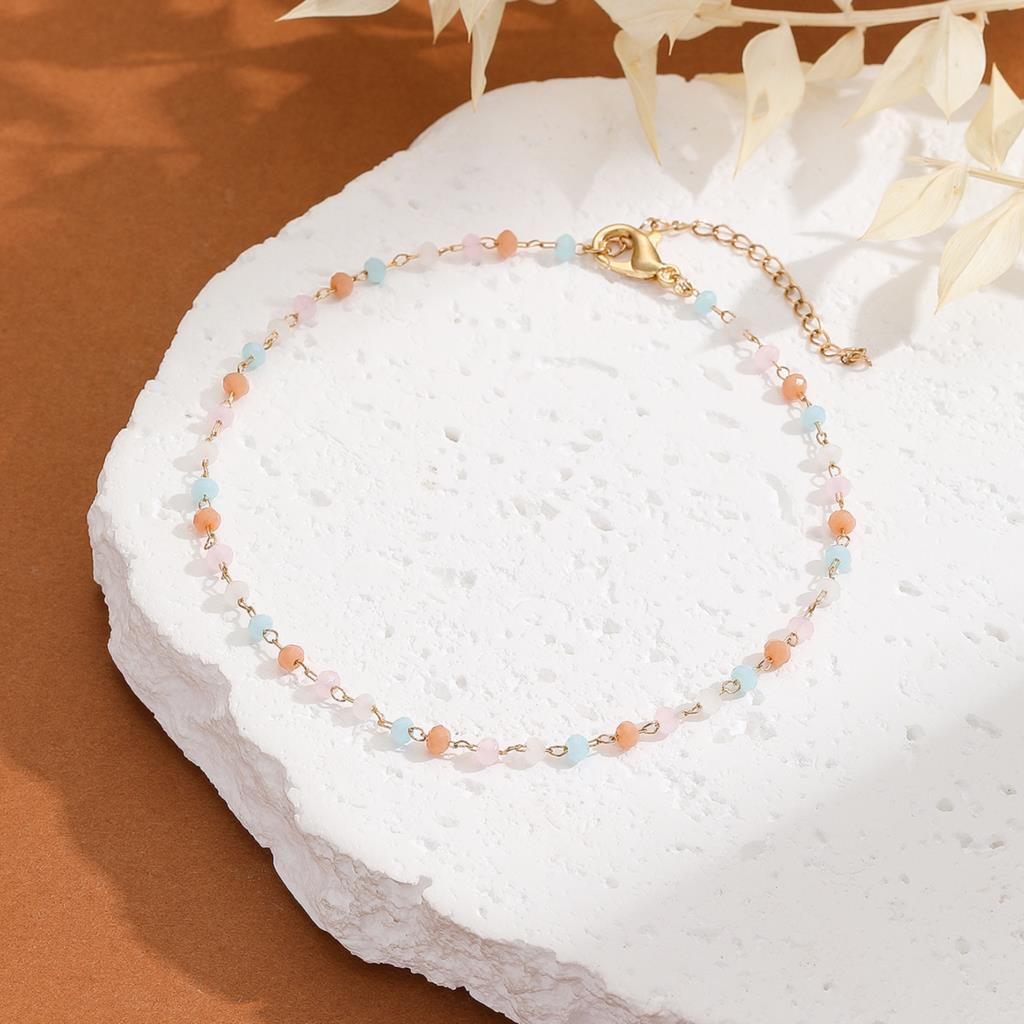QIAMNI Summer Beach Jewelry Colorful Crystal Anklet Multicolor Stone Beads Foot Bracelets Feet Accessories Bohomia Ankle Chain