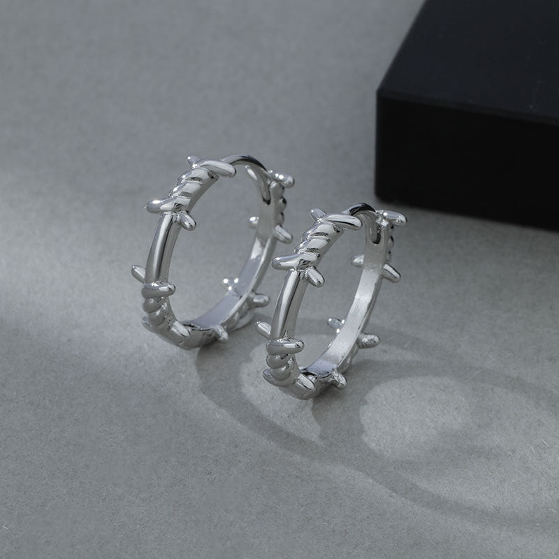 Punk Silver Color Thorns Hoops Earrings for Women Men Teens Ear Buckle New Fashion Trendy Party Jewelry Aesthetic Accessories