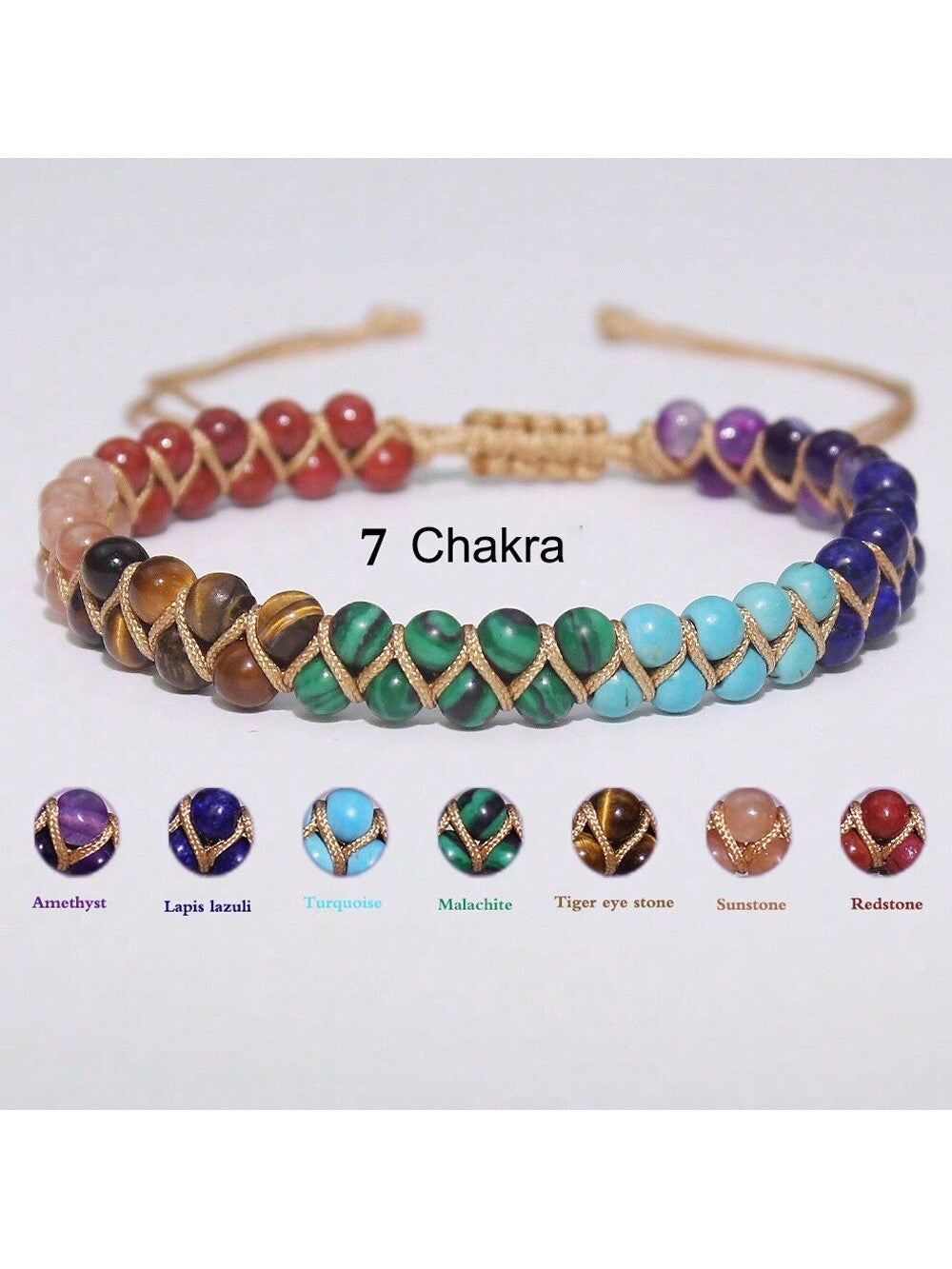 1pc Bohemian Style Handmade Natural Stone Chakra Anklet With 7 Stone And Adjustable Double Strands For Women