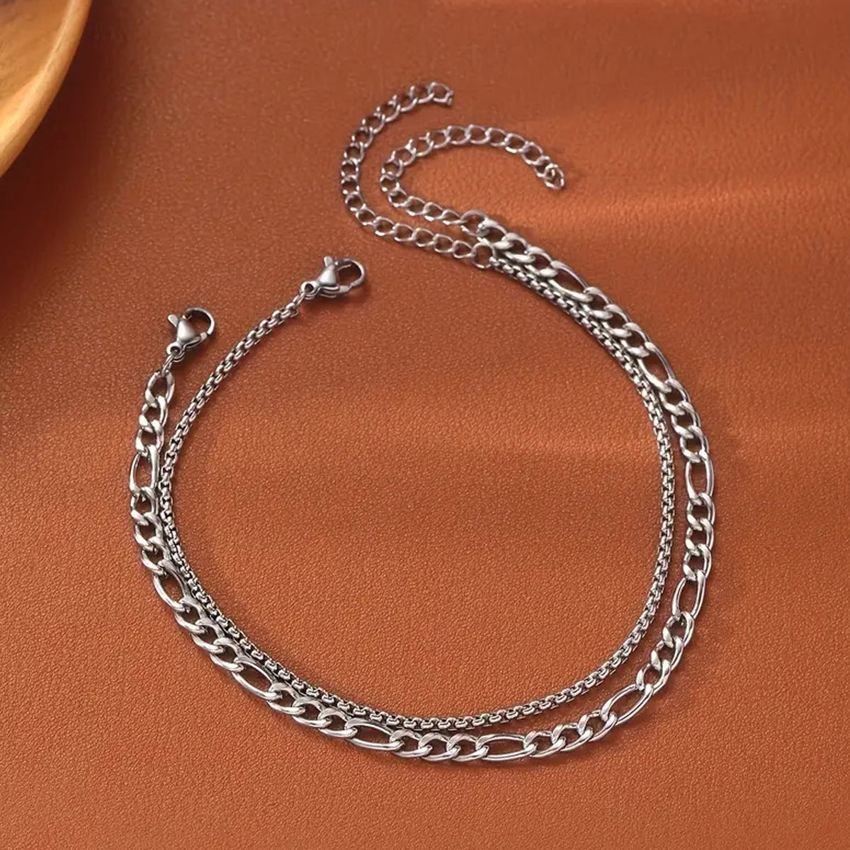 2PCS Gold & Silver Plated Chain Bracelets Set Casual Streetwear