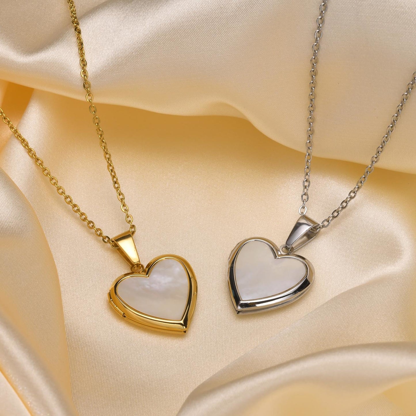 Vnox Women Locket Necklaces, Openable Heart Pendants, Stainless Steel Shell Photo Frame Necklace