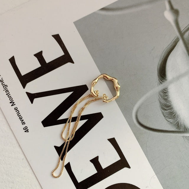 Goth Gold Silver Color Letter C Earcuff Tassel Chain Ear Cuff Fake Piercing Faux Earrings for Women Korean Fashion Clips Jewelry