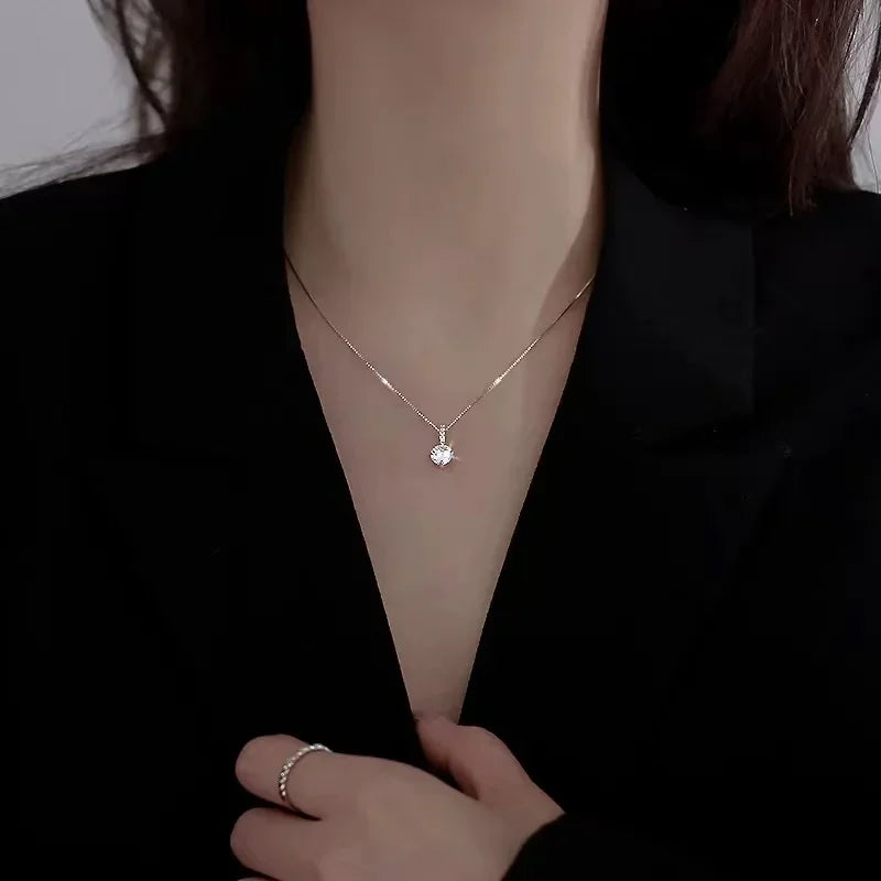 925 Silver Round Zircon Necklace Minimalist Charm Pendant for Women