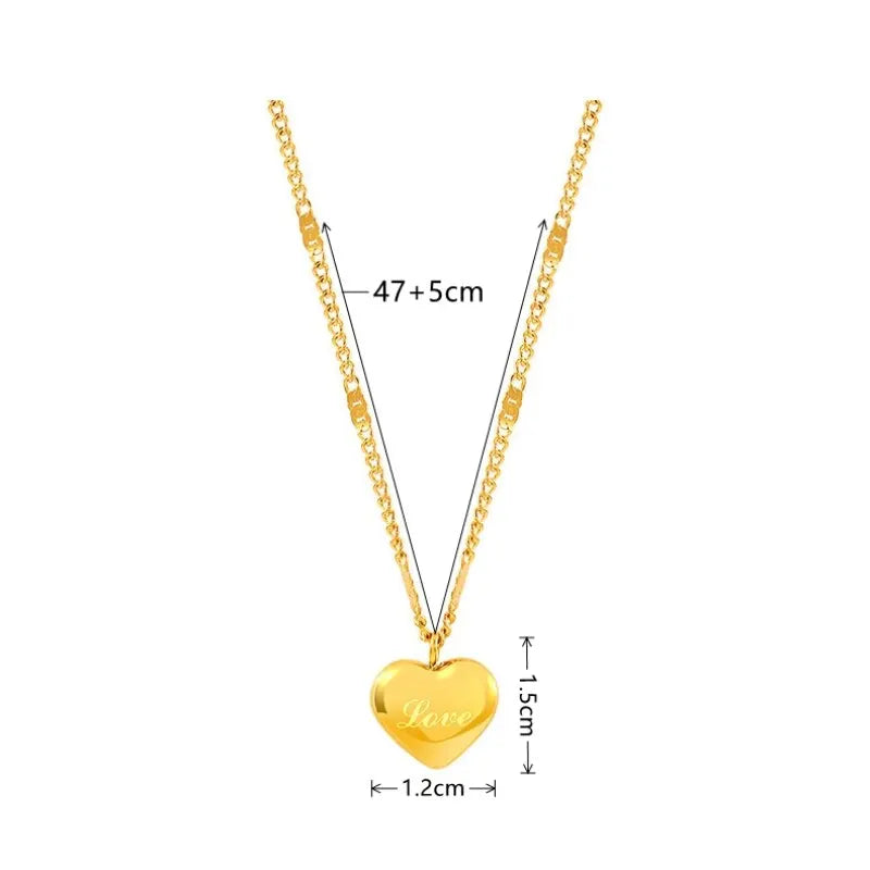 1pcs Gold-color Necklace Ms Simple Fashion Peach Heart Necklaces for women Engraved Love Collarbone Chain Holiday Jewelry Gifts