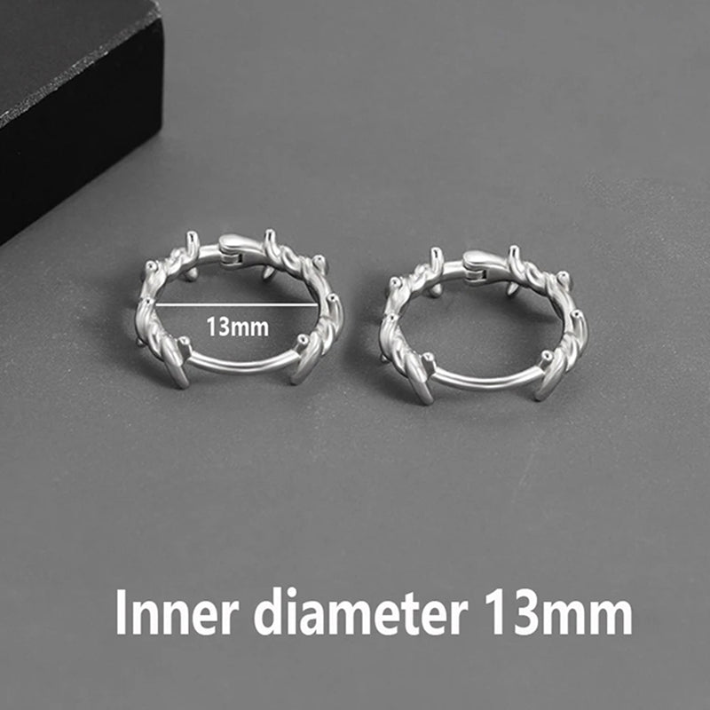 Punk Silver Color Thorns Hoops Earrings for Women Men Teens Ear Buckle New Fashion Trendy Party Jewelry Aesthetic Accessories