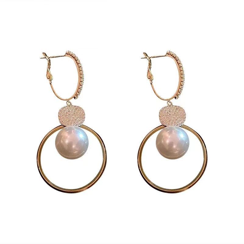 Korean Oversized White Pearl Drop Earrings Bohemian Zircon Jewelry