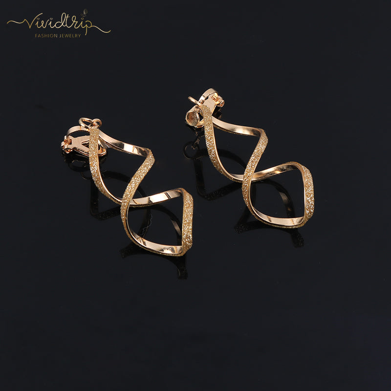 4-Color Geometric Irregular Metal Wave Clip-On Earrings for Women