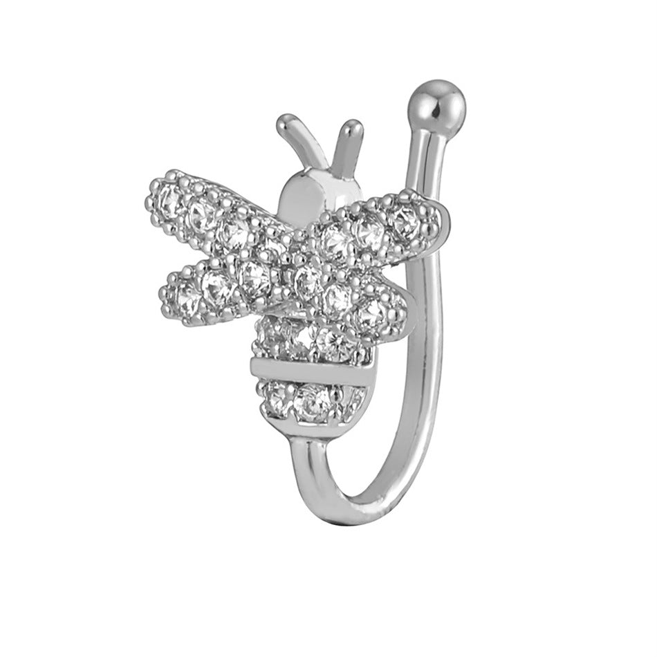 Clear Crystal Bee Nose Clip Cute Insect Fake Nose Ring Septum Cuff Fashion Non Piercing Body Jewelry Women Girls Accessory