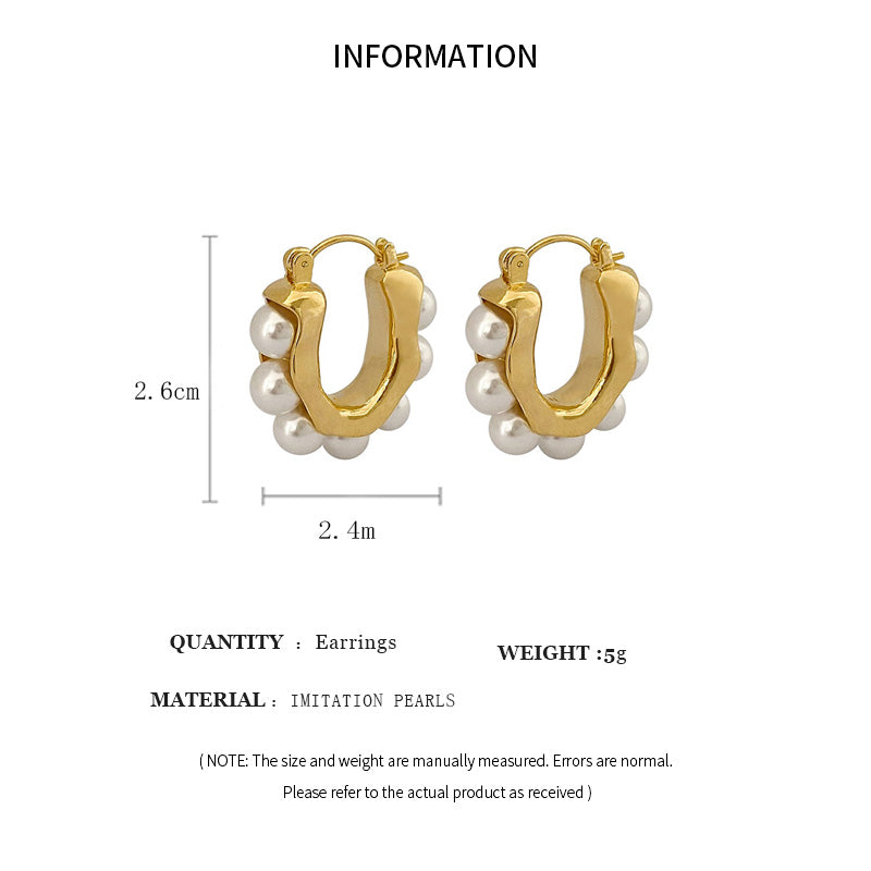 U-Shaped Hoop Earrings Gold Imitation Pearl Wedding Jewelry