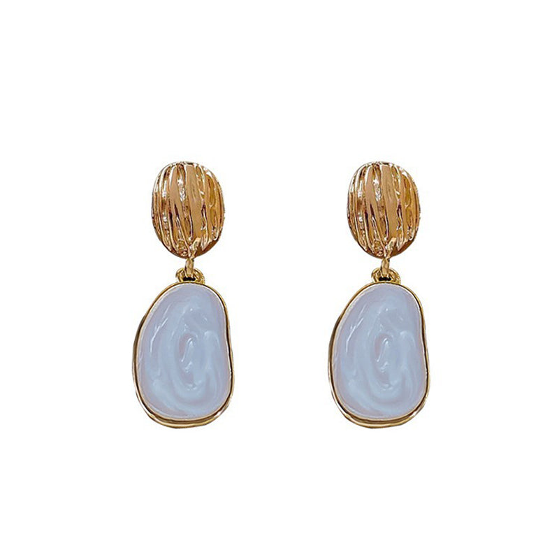 New White Enamel Oil Oval Dangle Earrings for Women Vintage Uneven Metal Drop Earrings Statement Irregular Geometry Jewelry