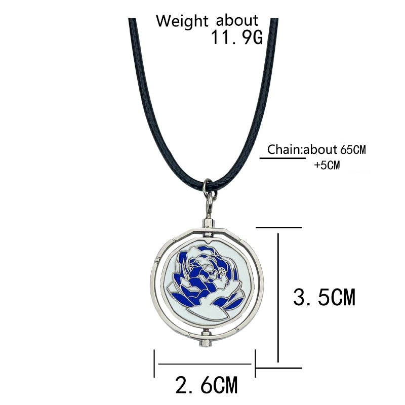 Anime League Of Legends Arcane Jinx Ekko Rotatable Blue Rose Pendant Necklace Lovers Friends Wearing Chain Necklace Jewerly