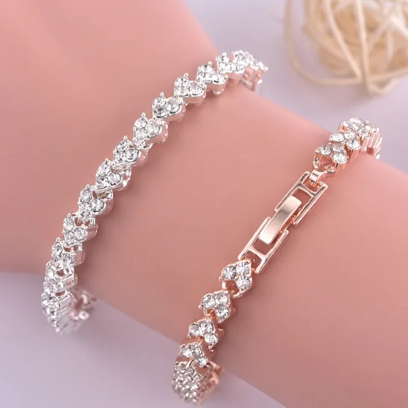 Luxury Roman Crystal Bracelet Rose Gold & Silver Jewelry for Women