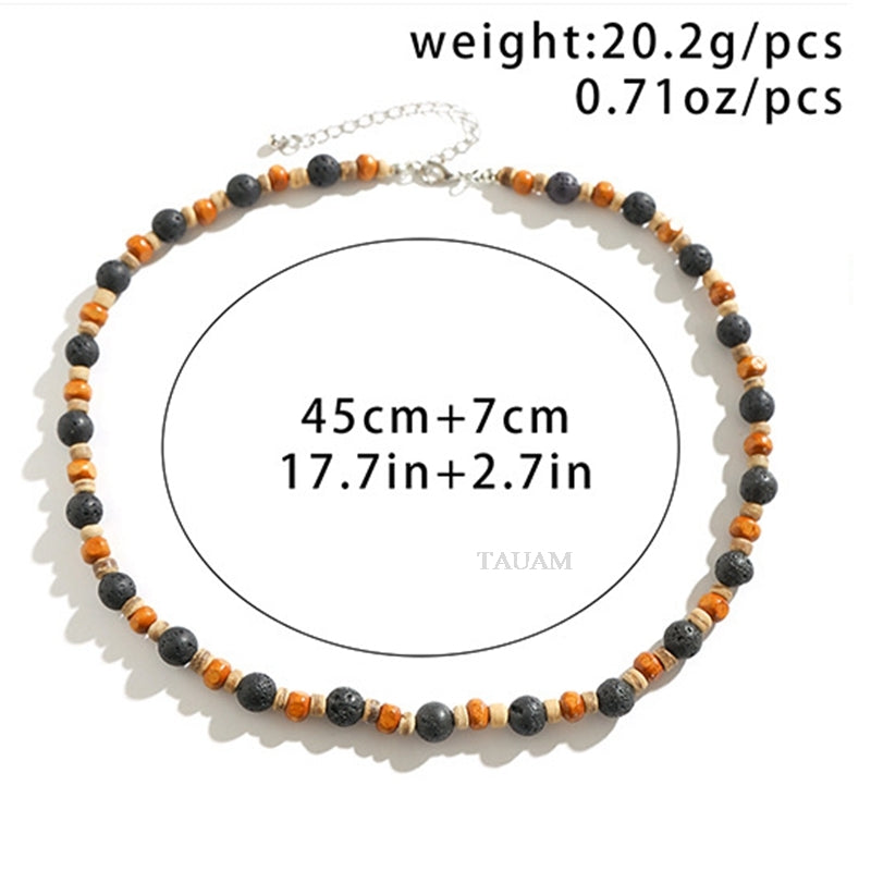 Stone and Wood Beaded Short Choker Necklace for Men Trendy Small Beads Collar Fashion Jewelry on Neck Accessories Male Gift