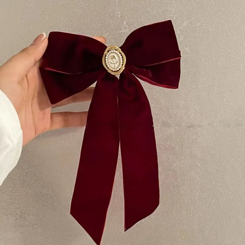 New Black Velvet Bow Hair Pins Elegant Fabric Alloy Roses Hair Clips for Women Fashion Ponytail Barrette Headwear Accessories