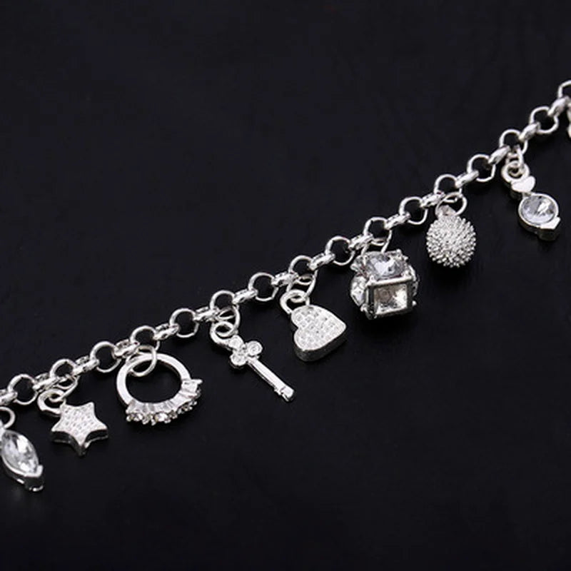 925 Sterling Silver Charm Bracelet 13 Pendant Chain Jewelry for Women