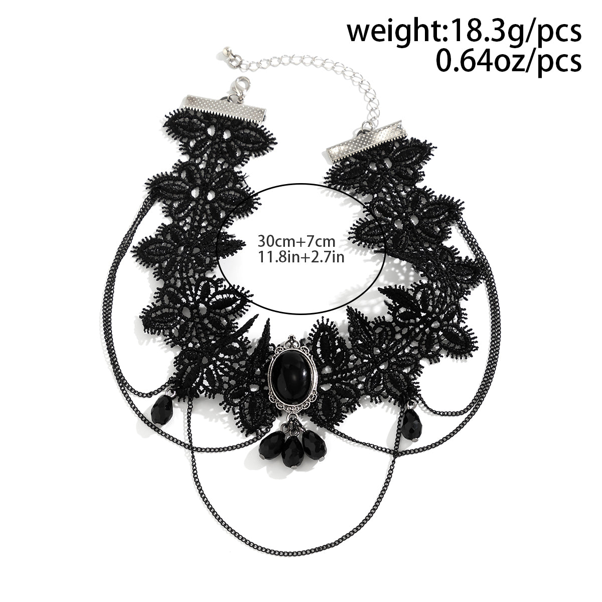 Lacteo Gothic Black Lace Choker with Crystal Beads Y2K Necklace