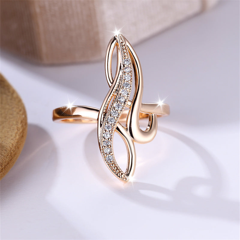 Unique Infinity Rings For Women Geometric Tree Leaf Wedding Bands Champagne Gold Color White Zircon Cocktail Ring Party Jewelry