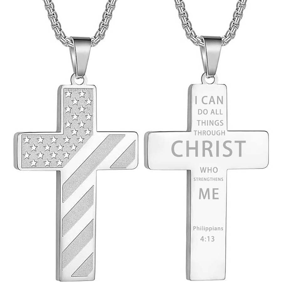 304L Stainless Steel USA Flag Cross Necklace Jewelry for Men & Women
