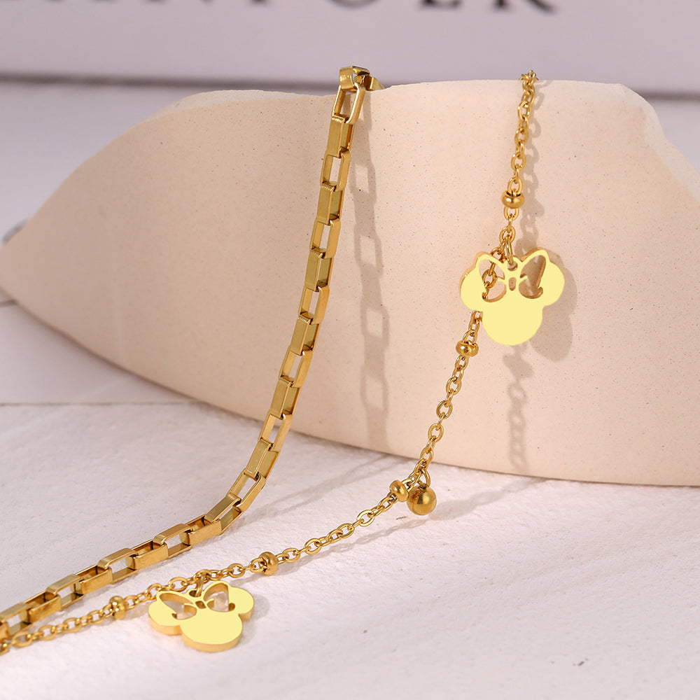 Anime Cartoon Bow Mouse Bracelet Stainless Steel Layered Jewelry