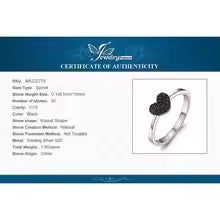 Heart Love 925 Sterling Silver Black Spinel Ring for Women Cute Promise Gemstone Jewelry