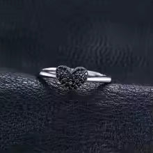 Heart Love 925 Sterling Silver Black Spinel Ring for Women Cute Promise Gemstone Jewelry