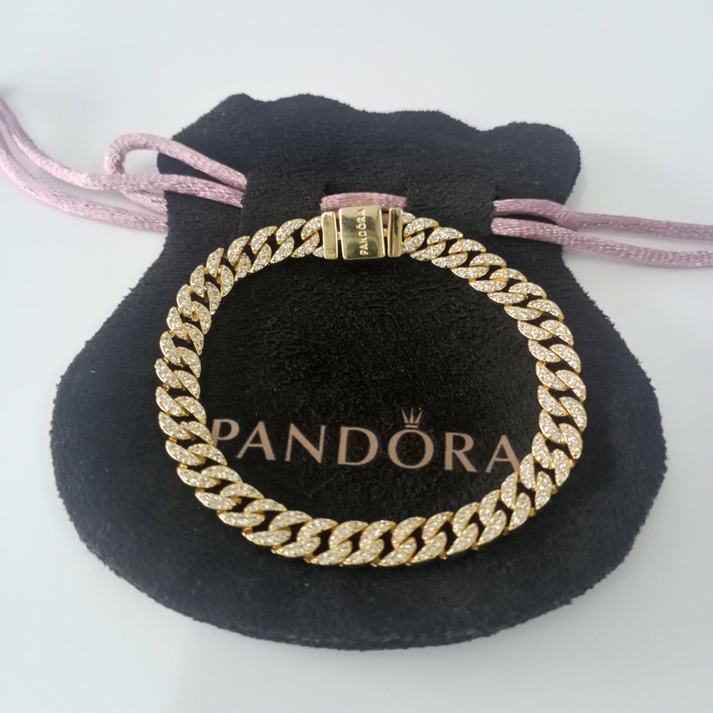 Authentic Pandora Timeless Pavé Cuban Chain Bracelet – 925 ALE Gold-Plated