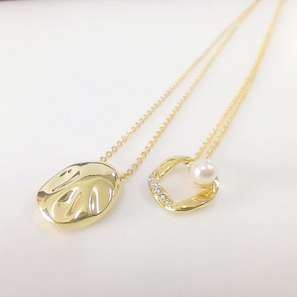 Authentic Pandora Organic Shape Round Pendant Necklace Set – Gold-Plated