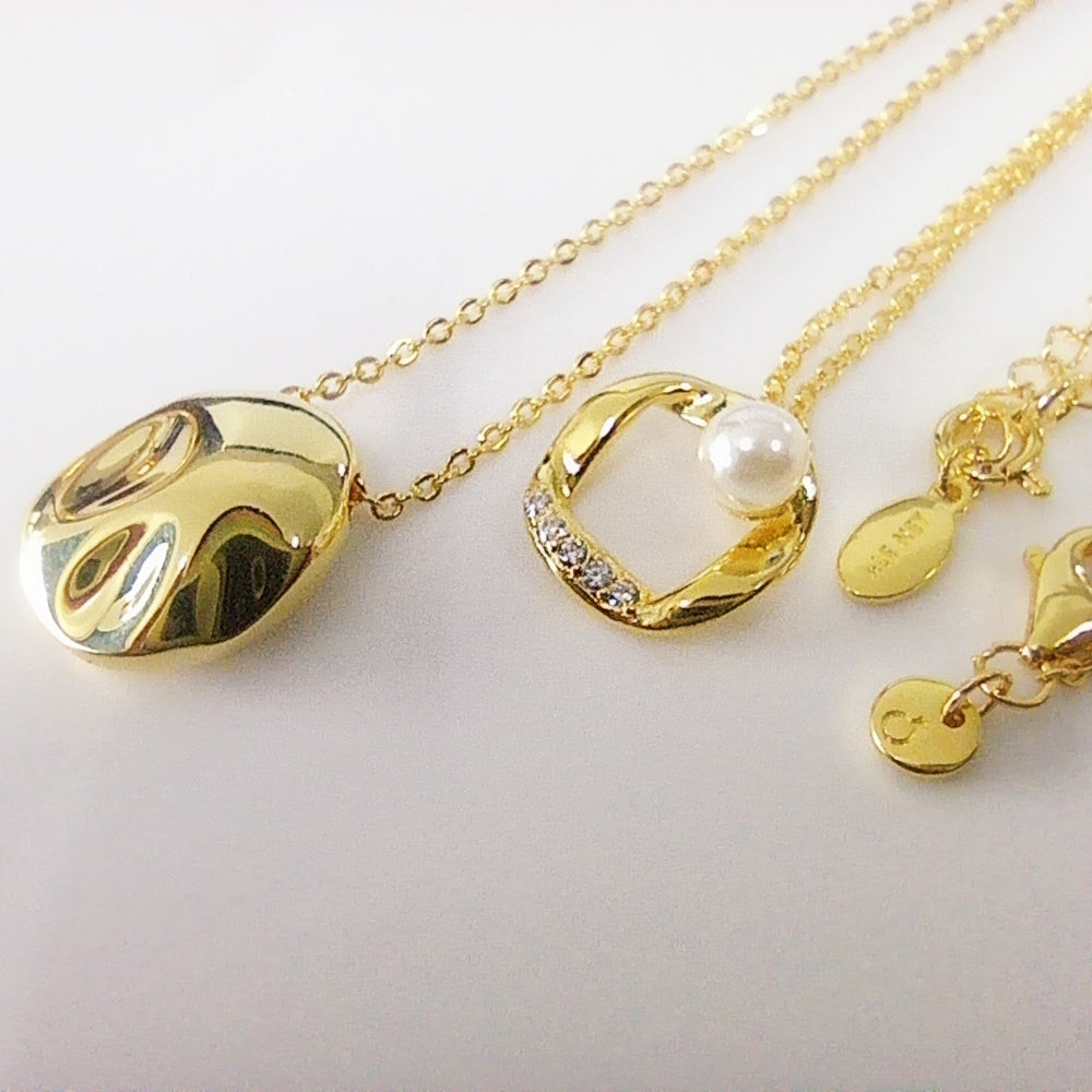 Authentic Pandora Organic Shape Round Pendant Necklace Set – Gold-Plated
