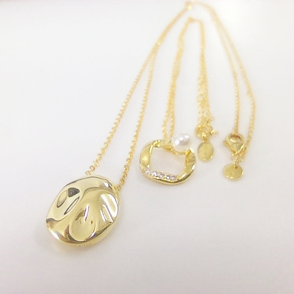 Authentic Pandora Organic Shape Round Pendant Necklace Set – Gold-Plated