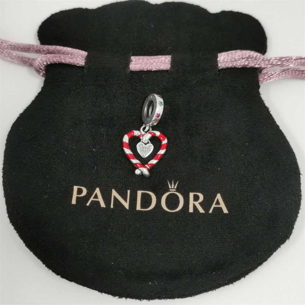 Pandora Double Candy Cane Heart Christmas Dangle Charm