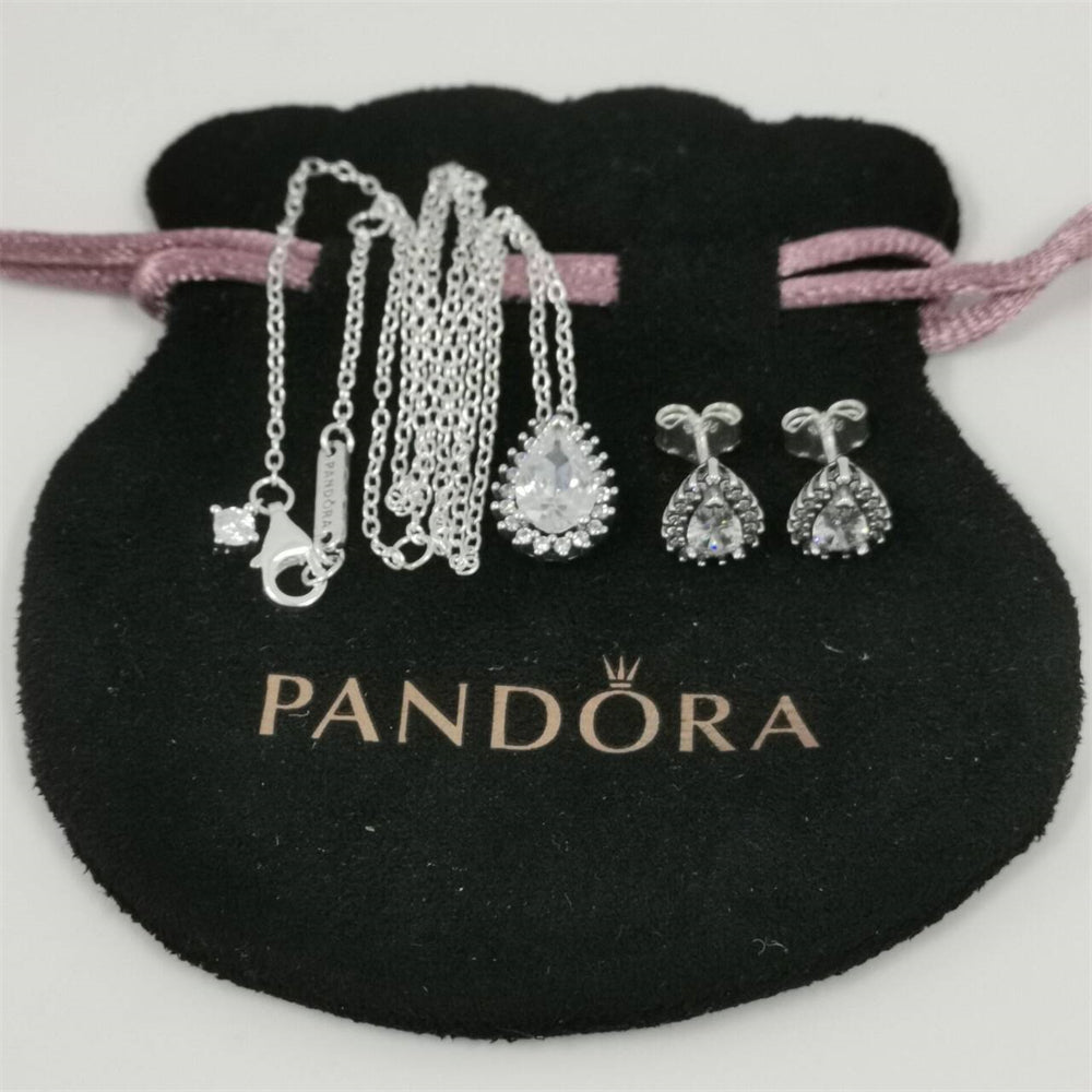 Pandora Sparkling Pear Halo Jewellery Gift Set – Elegant Necklace & Earrings