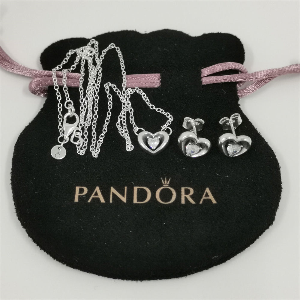 Pandora Radiant Heart & Floating Stone Pendant Collier Jewelry Set – 45cm
