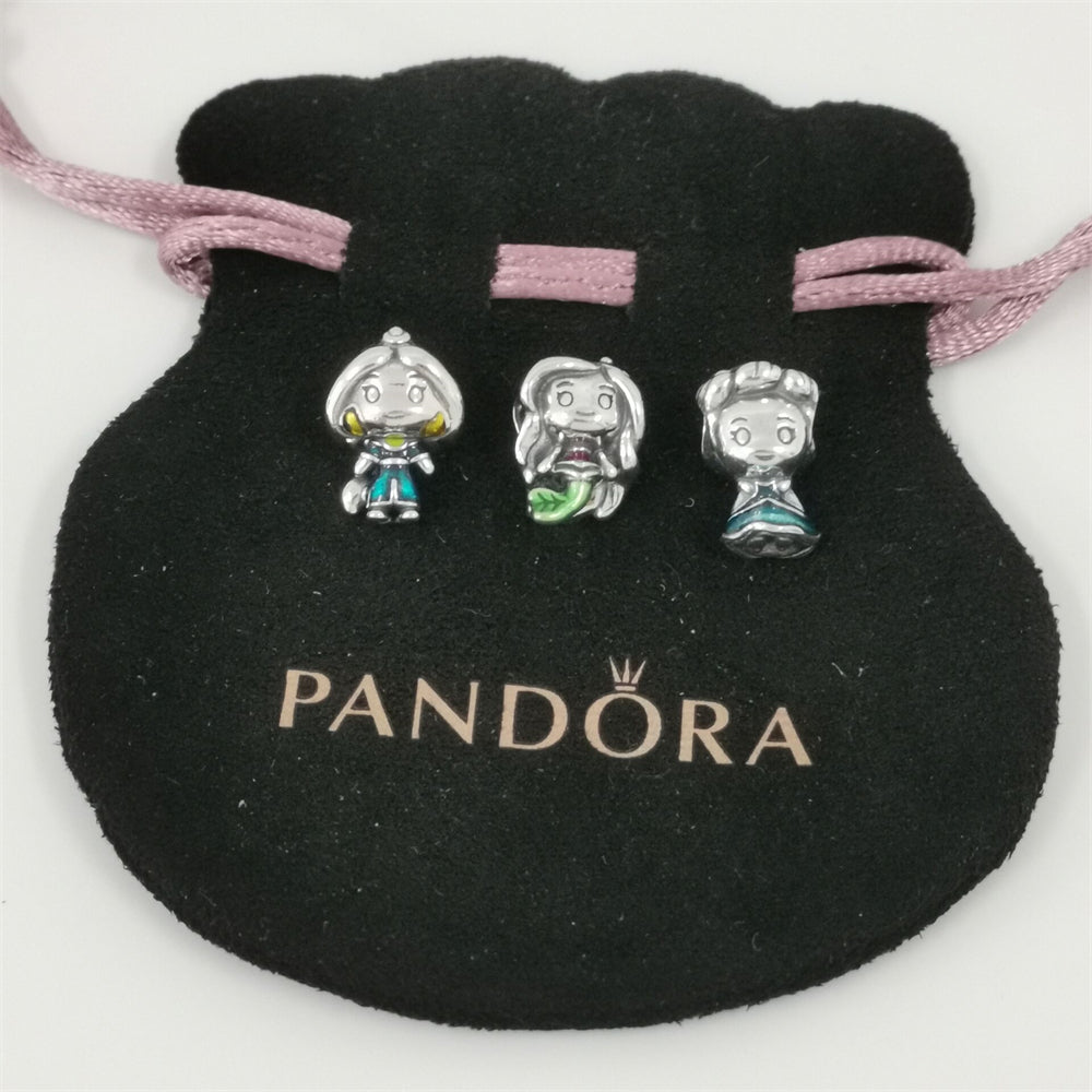 Cartoon Couple Charm Beads 925 Silver Fit Original Snake Chain Bracelet