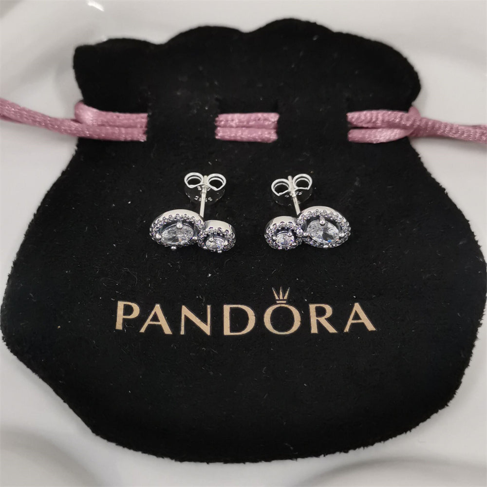 Authentic Pandora Embracing Halo Stud Earrings – Sterling Silver with Sparkling Stones