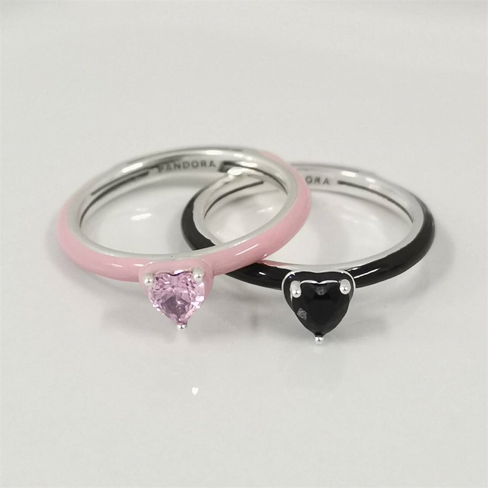 Authentic Pandora ME Pink & Black Chakra Heart Ring Set – Sterling Silver