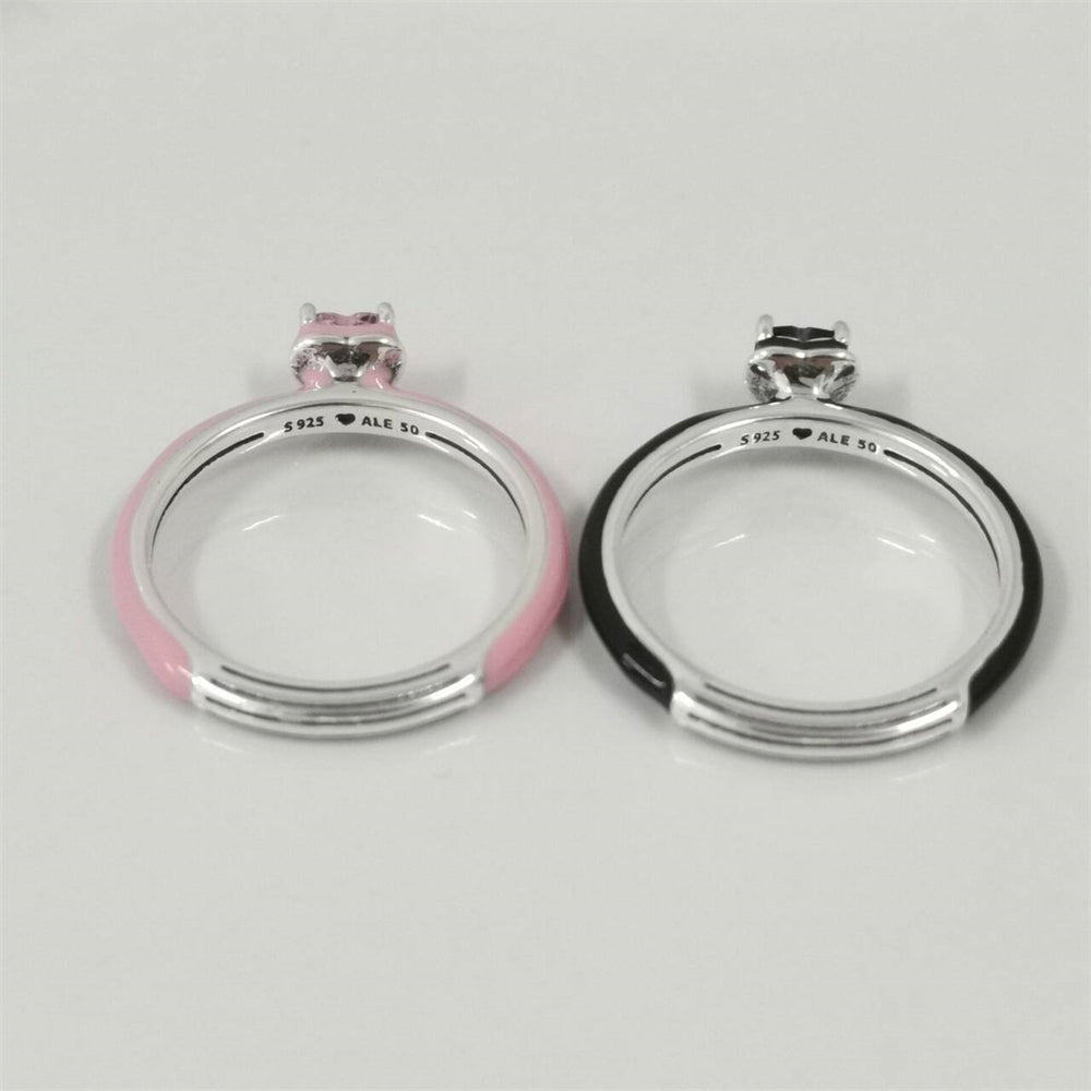 Authentic Pandora ME Pink & Black Chakra Heart Ring Set – Sterling Silver