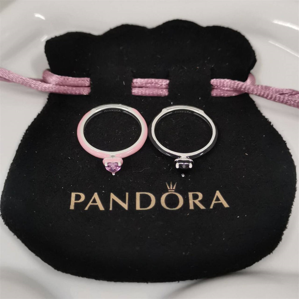 Authentic Pandora ME Pink & Black Chakra Heart Ring Set – Sterling Silver