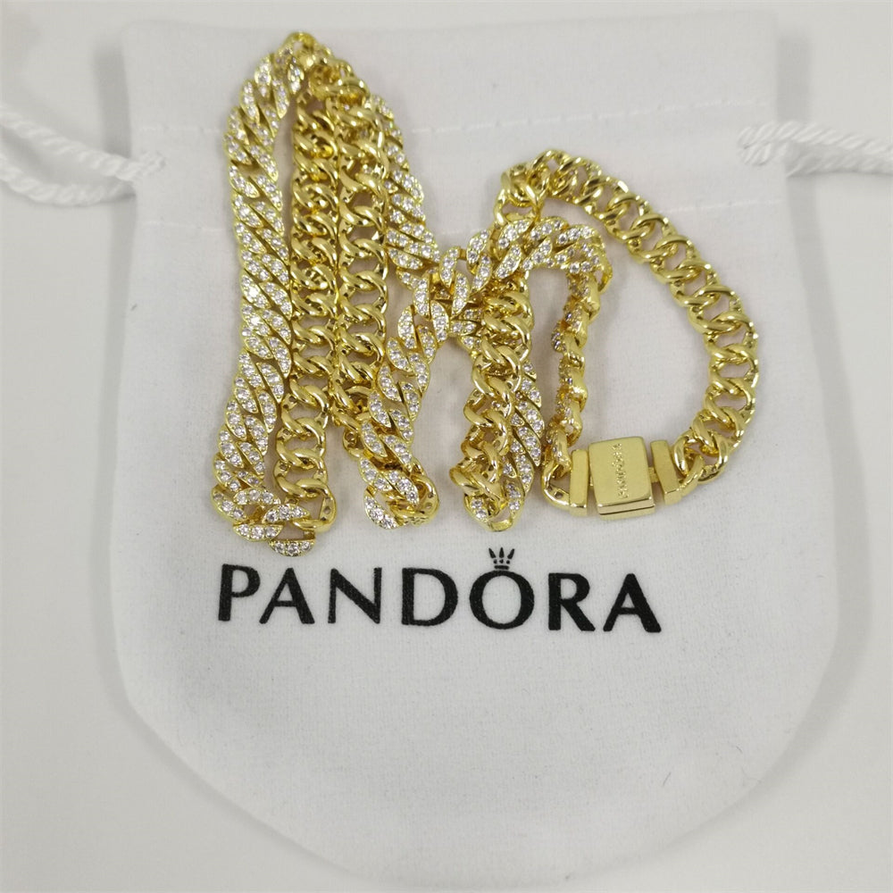 Pandora Golden Pavé Cuban Chain Necklace – Sparkling Statement Piece