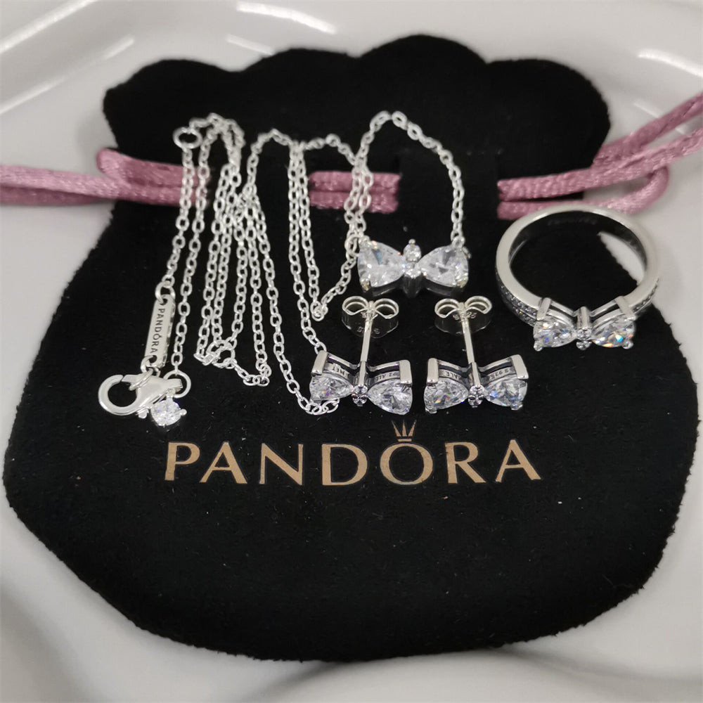 Pandora Sparkling Bow Jewellery Gift Set – Sterling Silver Necklace & Earrings
