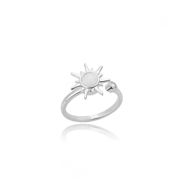 Women’s Stainless Steel Spinner Ring – Sun Pendant Fidget Ring for Anxiety & Stress Relief, Fashion Jewelry Gift