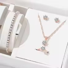 5PCS Elegant Crystal Zirconia Jewelry Set Necklace, Bracelet, Ring & Earrings for Women
