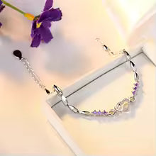 Elegant 925 Sterling Silver Purple Heart Crystal Bracelet for Women Romantic Charm Jewelry Gift