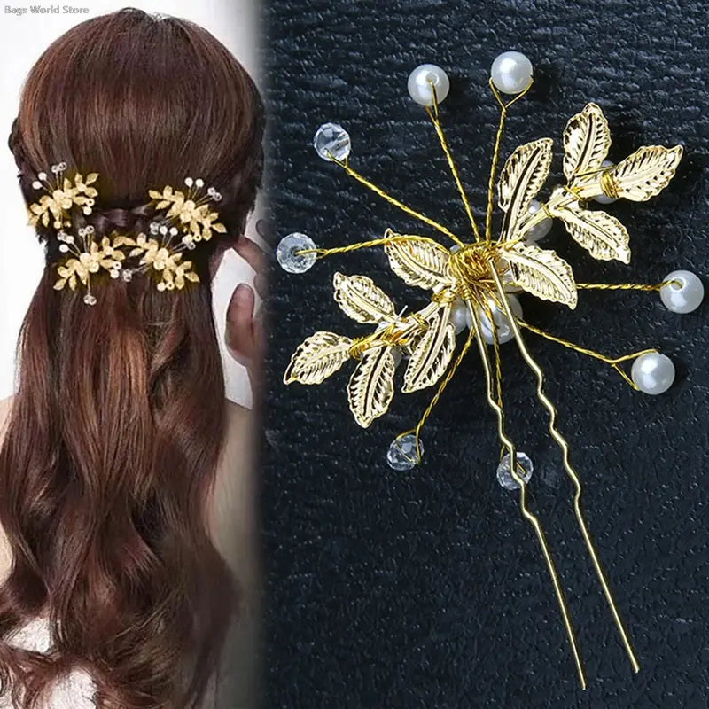 Fashion U-shaped Hairpin Hair Clips Leaf Pearl Hair Bridal Headwear Wedding Jewelry Hair Accessories