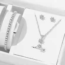 5PCS Elegant Crystal Zirconia Jewelry Set Necklace, Bracelet, Ring & Earrings for Women