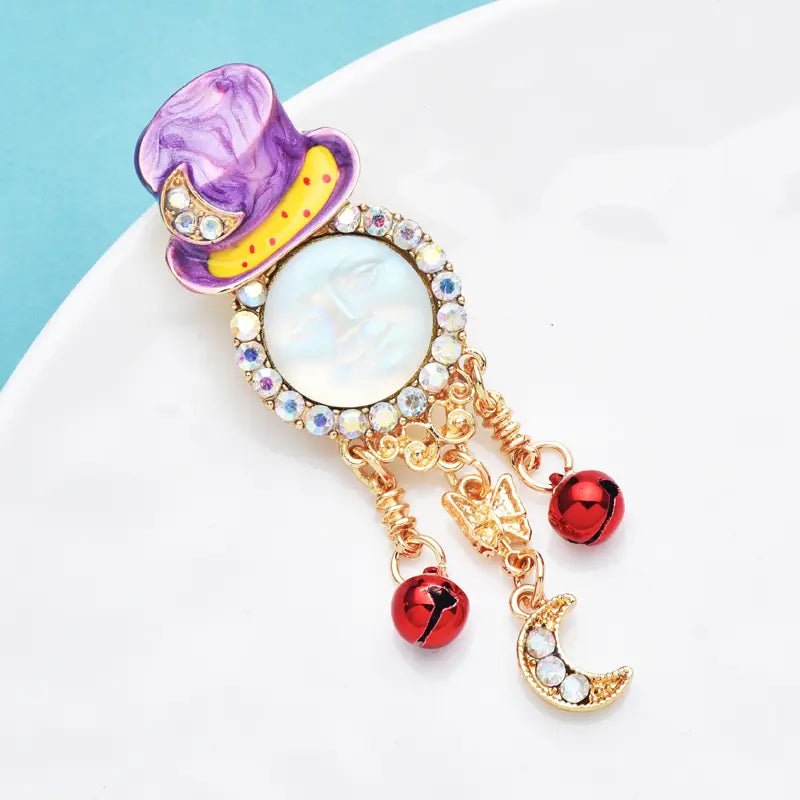 Wuli&baby Wear Hat Sun Face Tassel Brooches For Women Lady Enamel Beautiful Vintage Figure Party Casual Brooch Pins Gifts