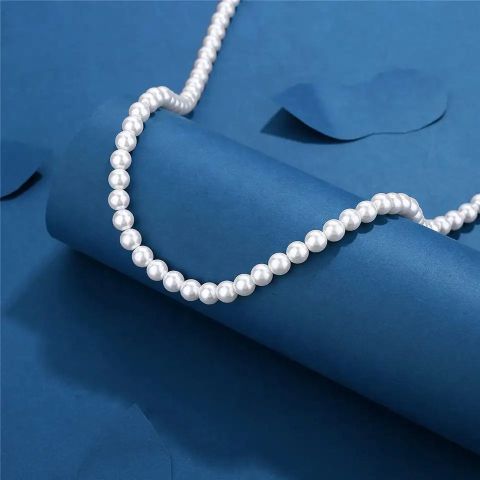 Cool Artificial White Pearl Beaded Choker Necklace – Unisex Fashion Jewelry Gift