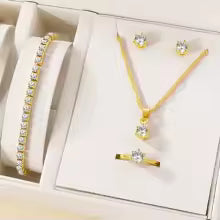 5PCS Elegant Crystal Zirconia Jewelry Set Necklace, Bracelet, Ring & Earrings for Women