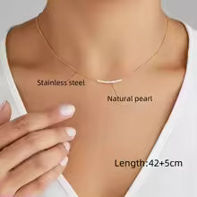 Elegant Natural Pearl Necklace for Women 18K Gold Plated Stainless Steel Choker Jewelry