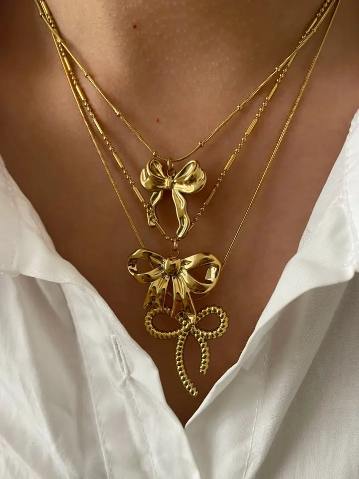 Waterproof Thin Chain Gold Bow Knot Necklace Women’s Jewelry