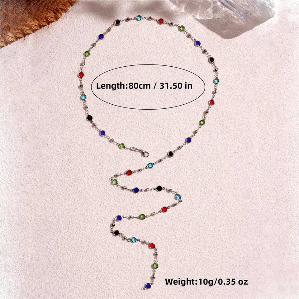 Bohemian Colorful Long Y-Shaped Necklace Metal Collarbone Chain Silver Color Summer Holiday Party Body Jewelry Gifts